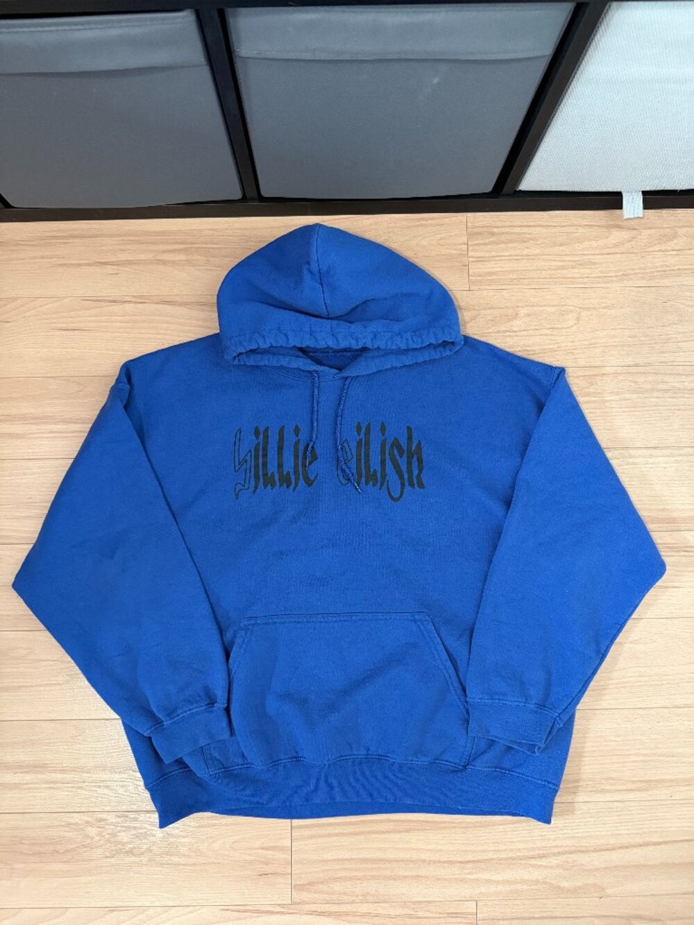 OFFICIAL Billie Eilish Blue Portrait Hoodie Gothic Spellout Logo XL